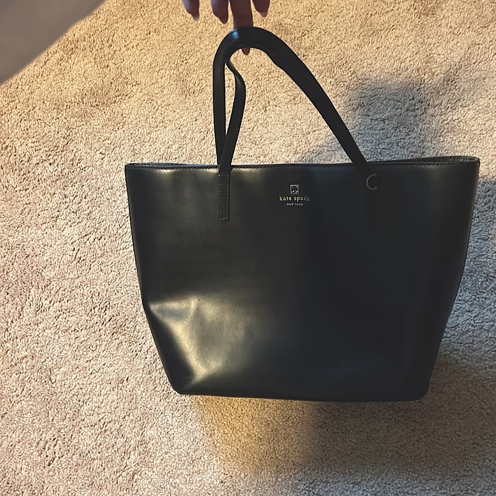 Kate Spade Black leather carryall tote